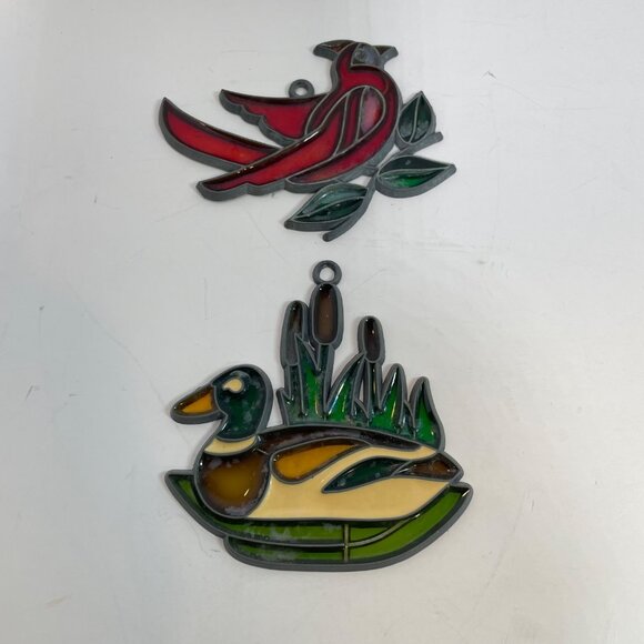 Stained Glass Cardinal & Mallard Duck Suncatchers Nature-Inspired Decor Handcraf - Picture 3 of 13